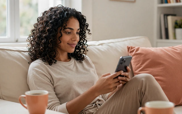Naomi reviewing dating safety settings on her phone